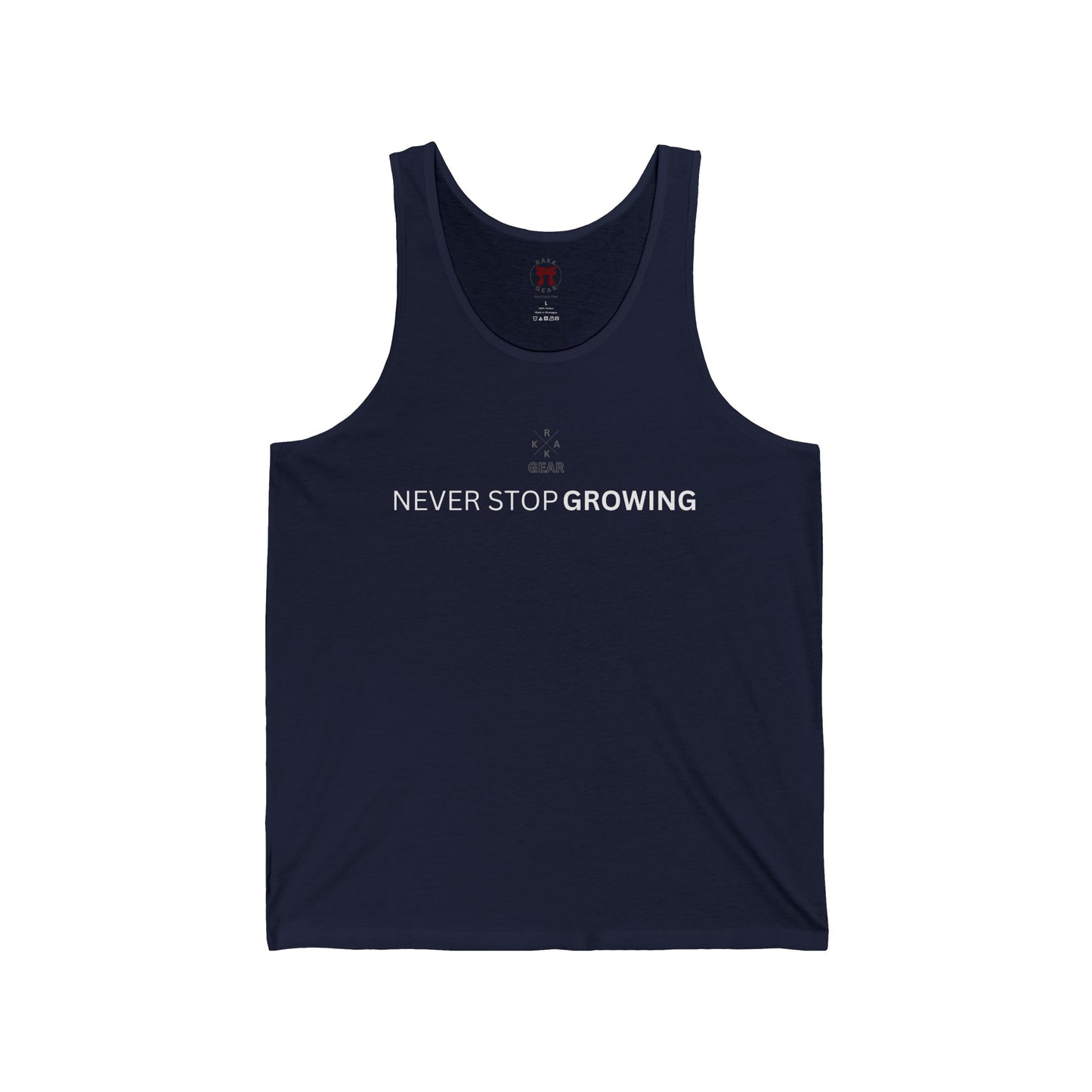 Rakkgear Never Stop Growing Tank Top in navy blue