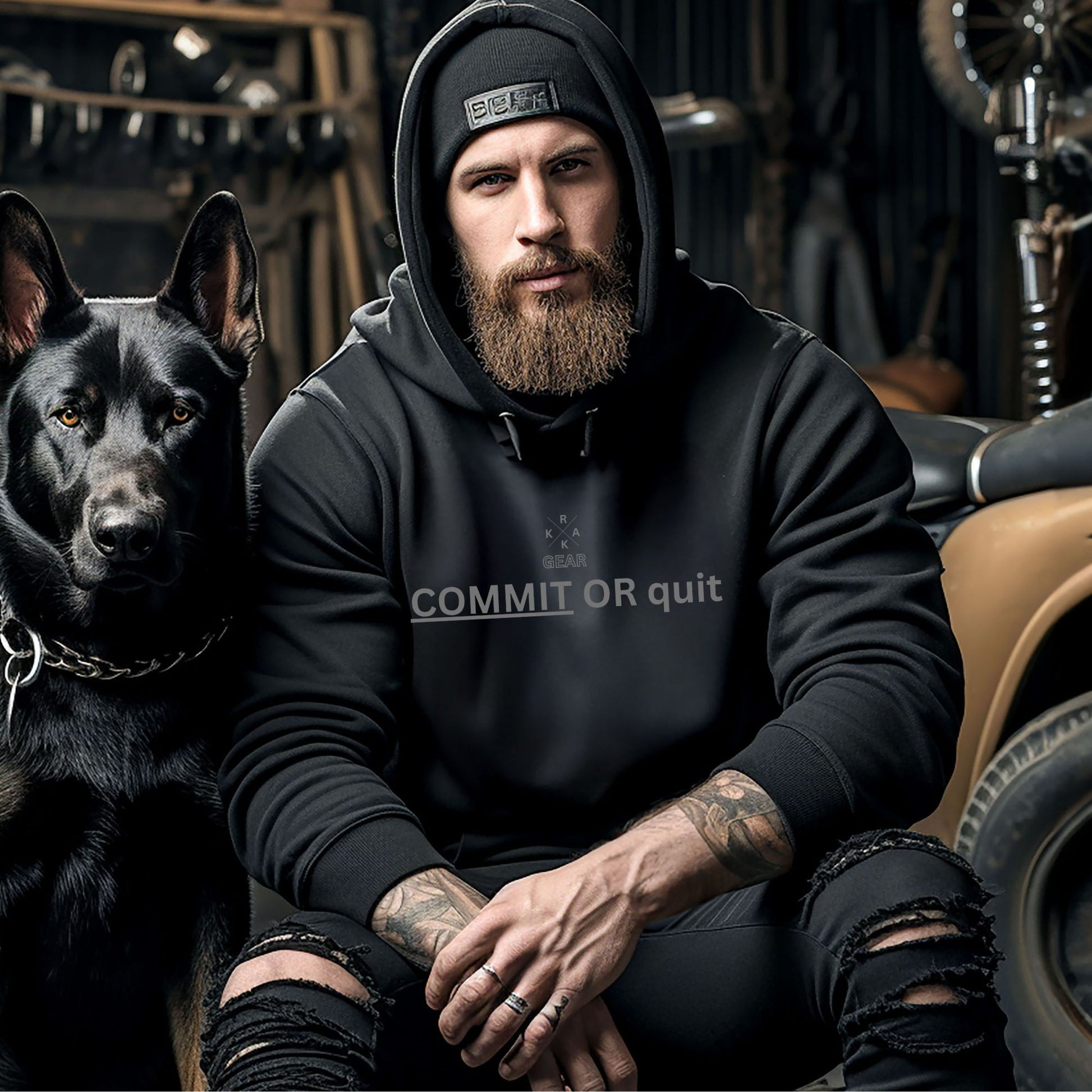 Rakkgear Commit or quit Heavy Hoodie in black