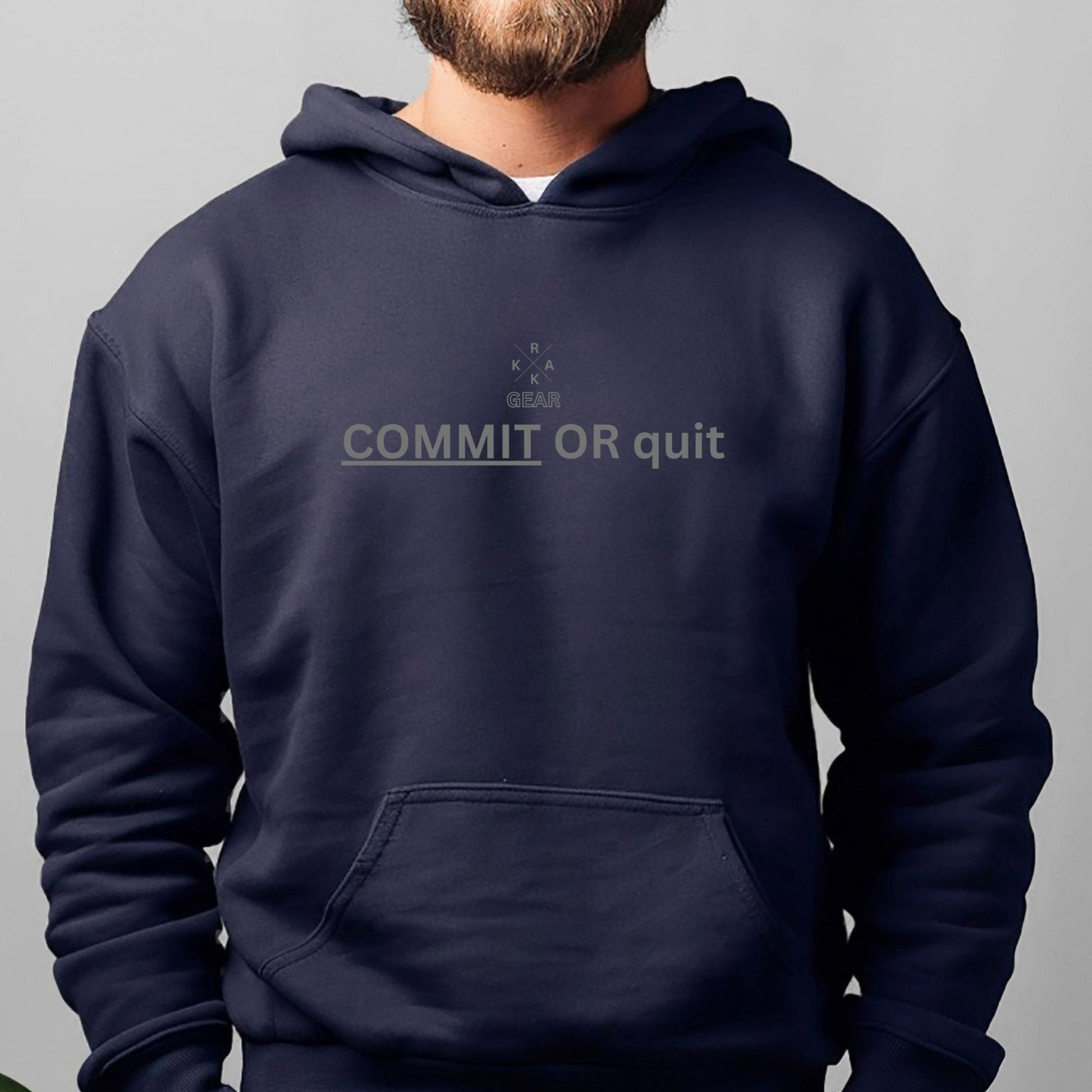 Rakkgear Commit or quit Heavy Hoodie in navy blue