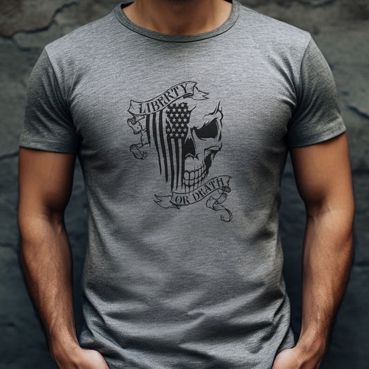 Rakkgear Liberty Or Death Short Sleeve Tee with black print in Grey 