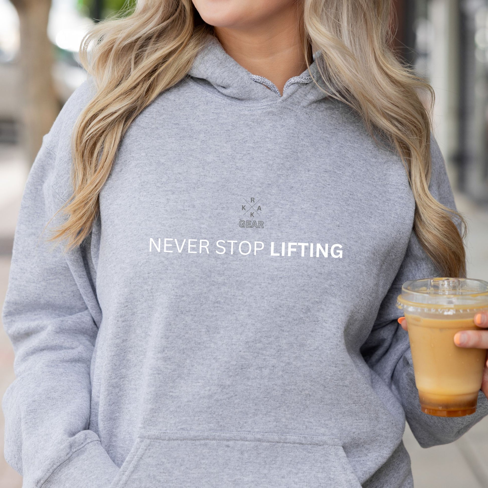 Rakkgear Women's Never Stop Lifting Heavy Hoodie in grey