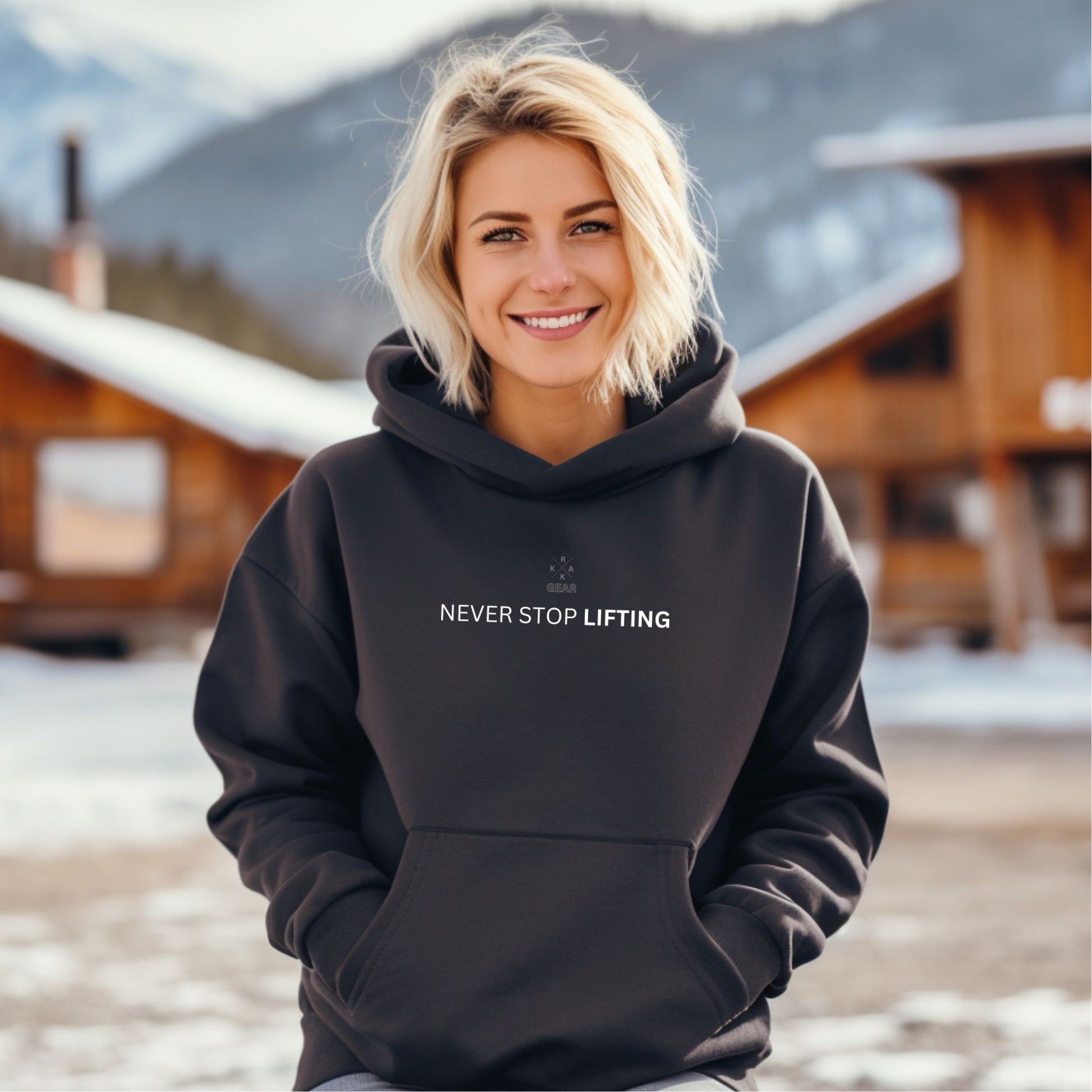 Rakkgear Women's Never Stop Lifting Heavy Hoodie in black
