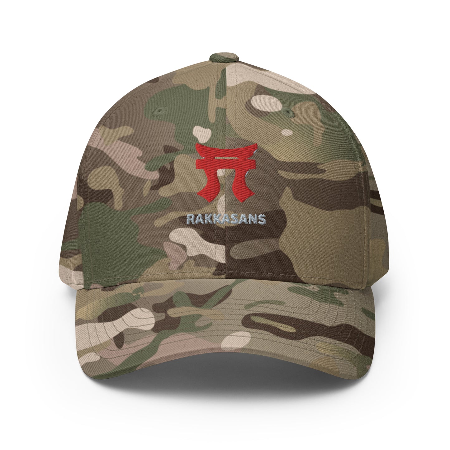 Rakkgear "Rakkasans" Multicam Green Embroidered Fitted Baseball Cap: Multicam black cap with iconic Rakkasans Logo embroidery on the