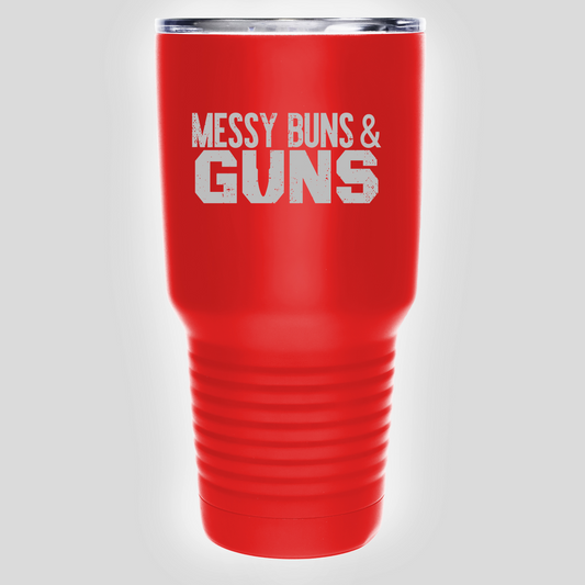 Rakkgear Messy Buns & Guns Laser Etched 30oz Tumbler in red