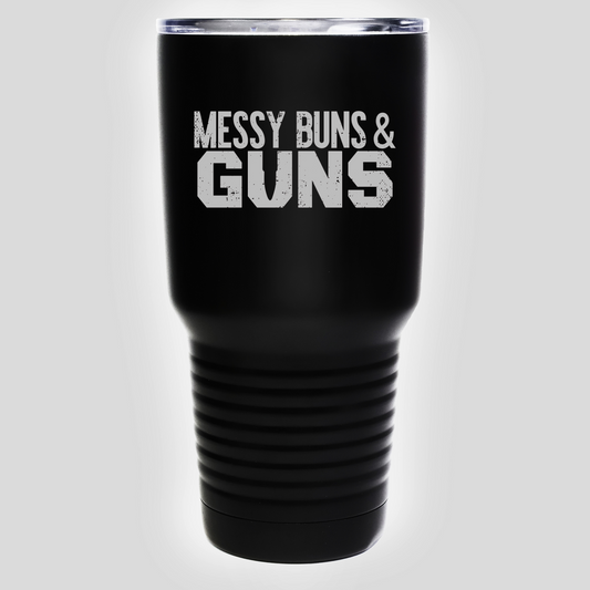 Rakkgear Messy Buns & Guns Laser Etched 30oz Tumbler in black